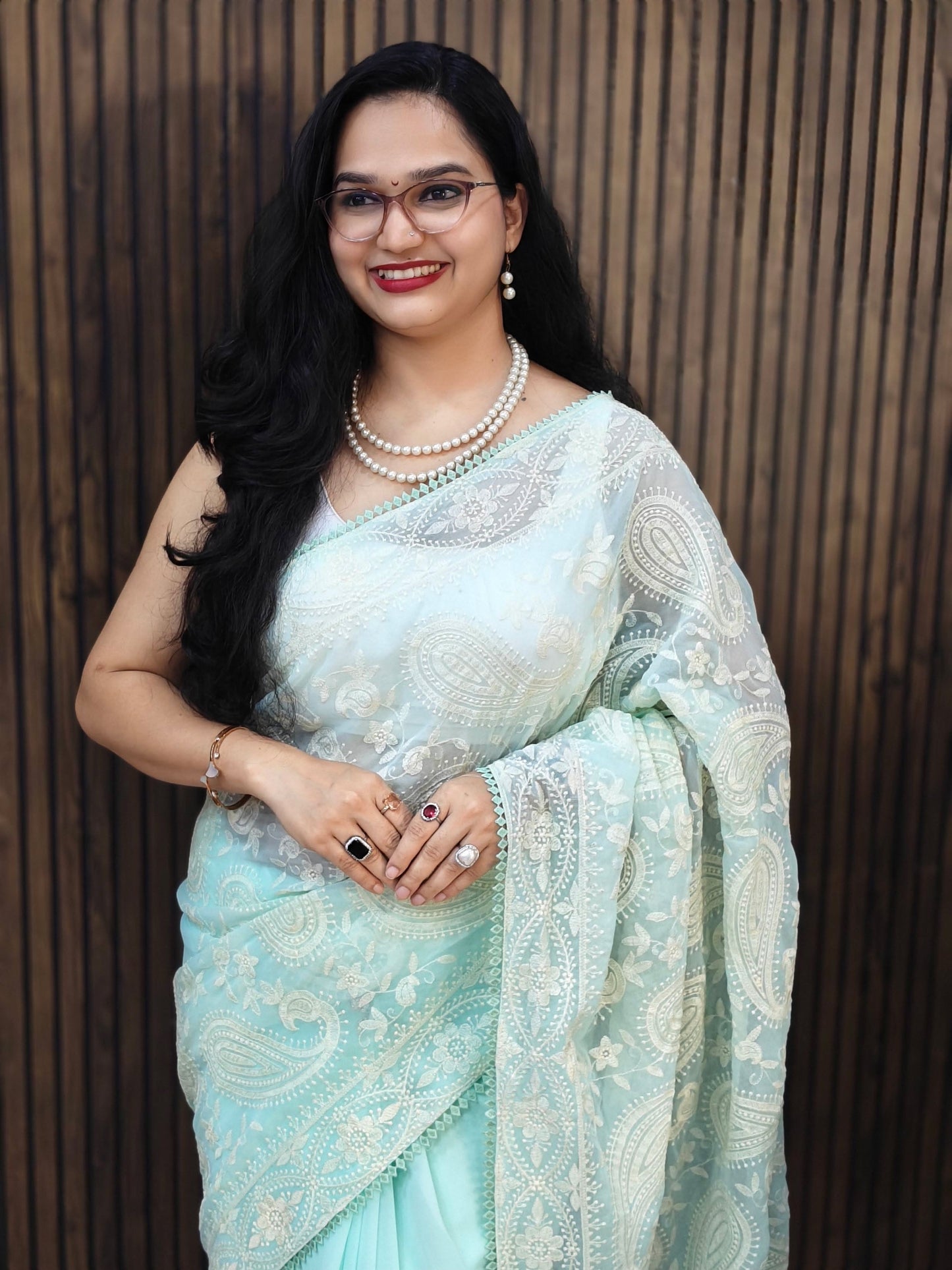 Manjiree Chikankari saree: Light Sky