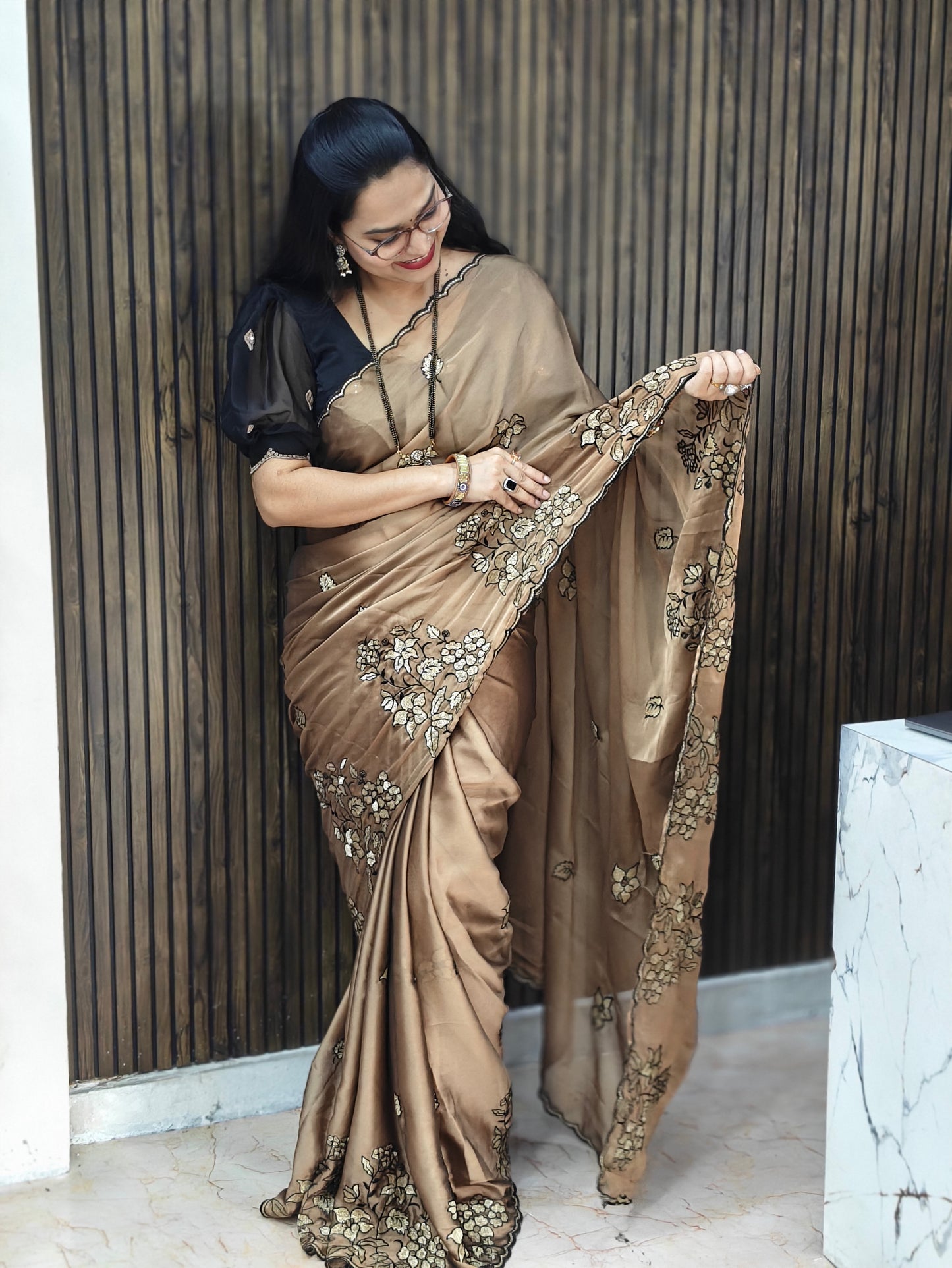 Golden Floral Saree