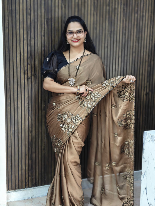 Golden Floral Saree