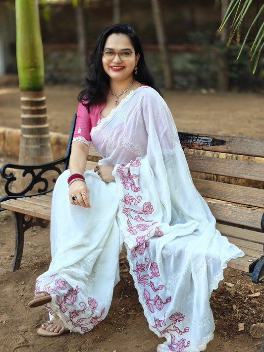 Gulabrekha White Saree AS08