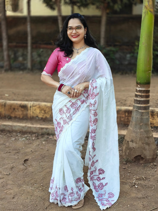 Gulabrekha White Saree AS08