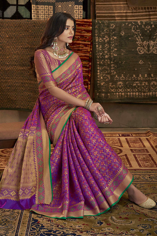 Barney Purple Patola Silk Saree