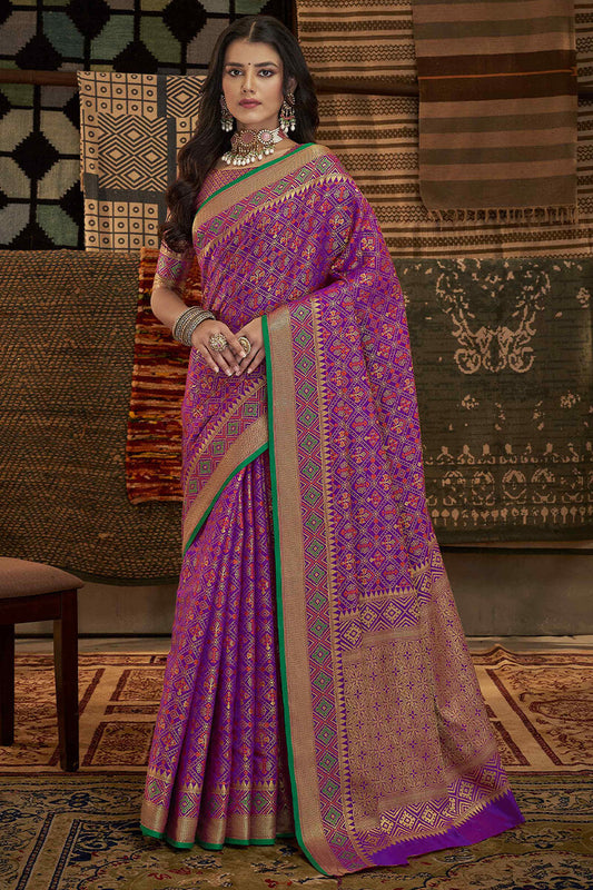 Barney Purple Patola Silk Saree