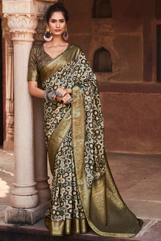 Lisbon Brown Digital Printed Soft Silk Saree