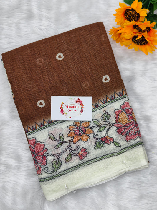 Linen Kalamkari Print saree : VR12