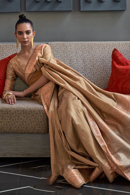 Sand Beige Tussar Silk Saree