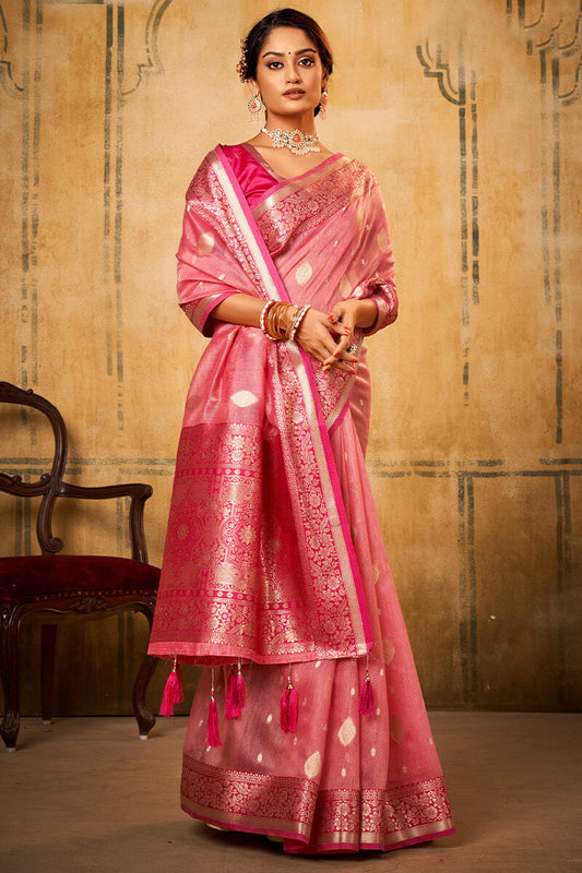 Sherbet Pink Banarasi Silk Saree