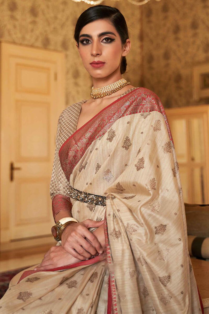 Vanilla Beige Kota Silk Saree