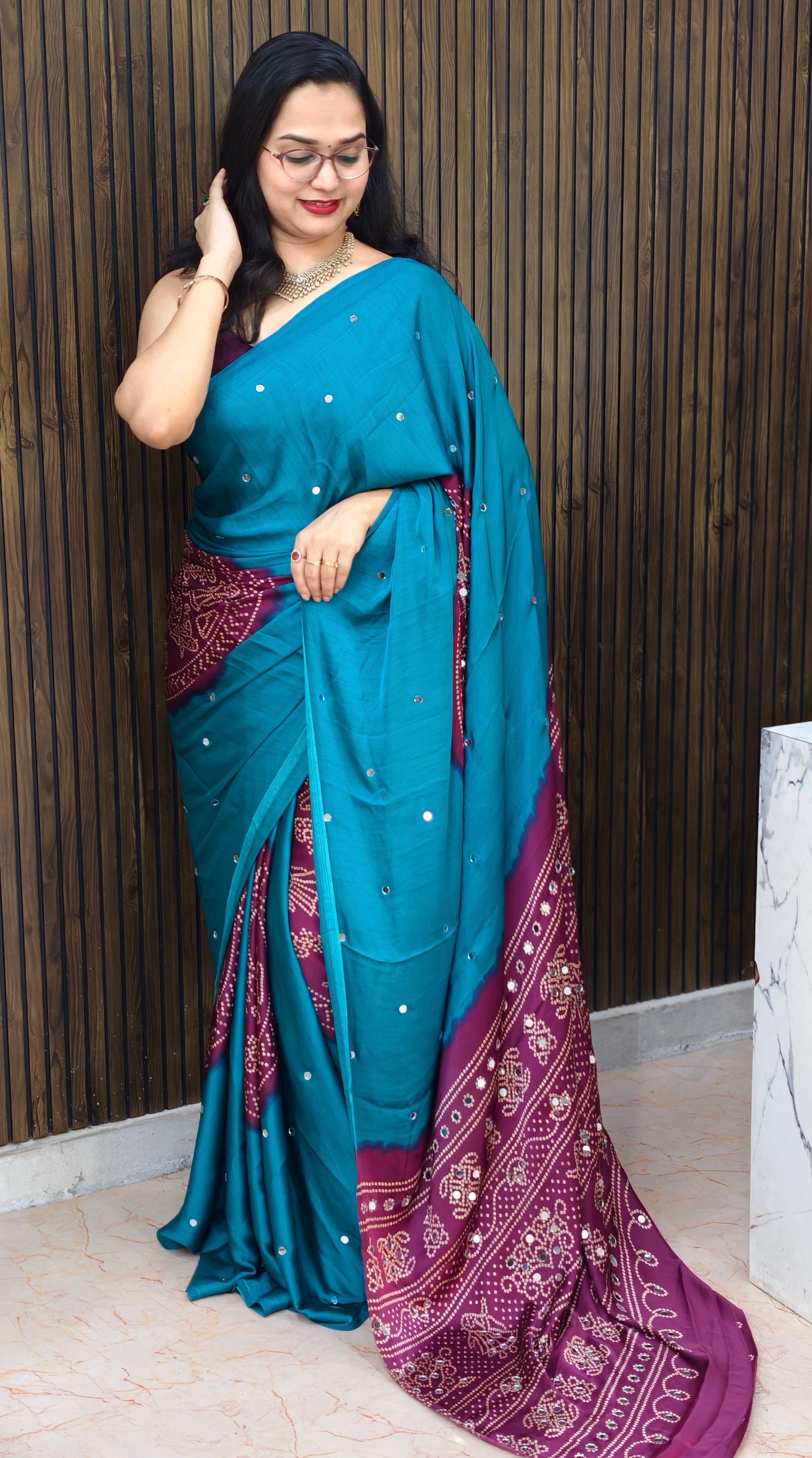 Semi Modal Silk With Mirrors MH07 : Bandhani