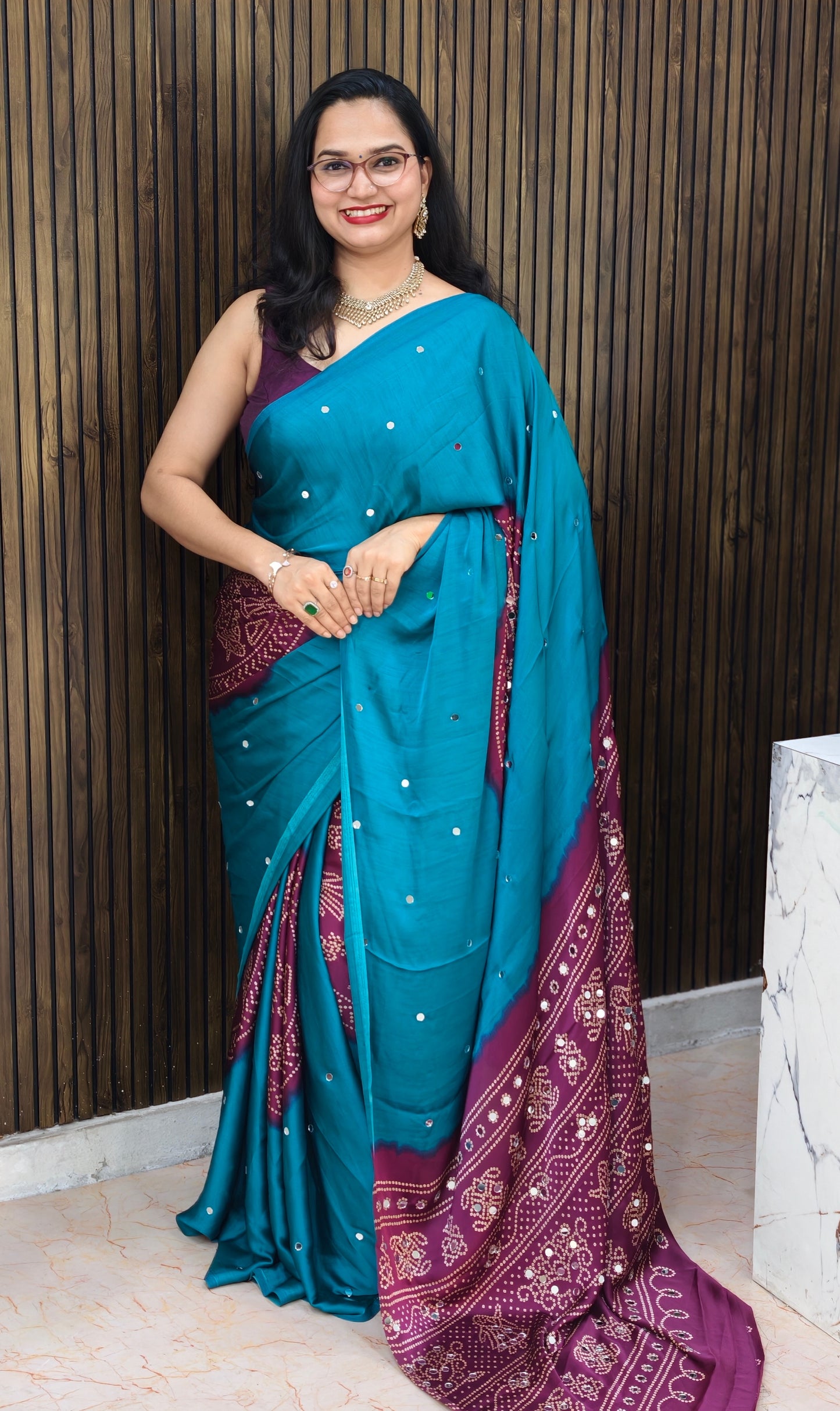 Semi Modal Silk With Mirrors MH07 : Bandhani