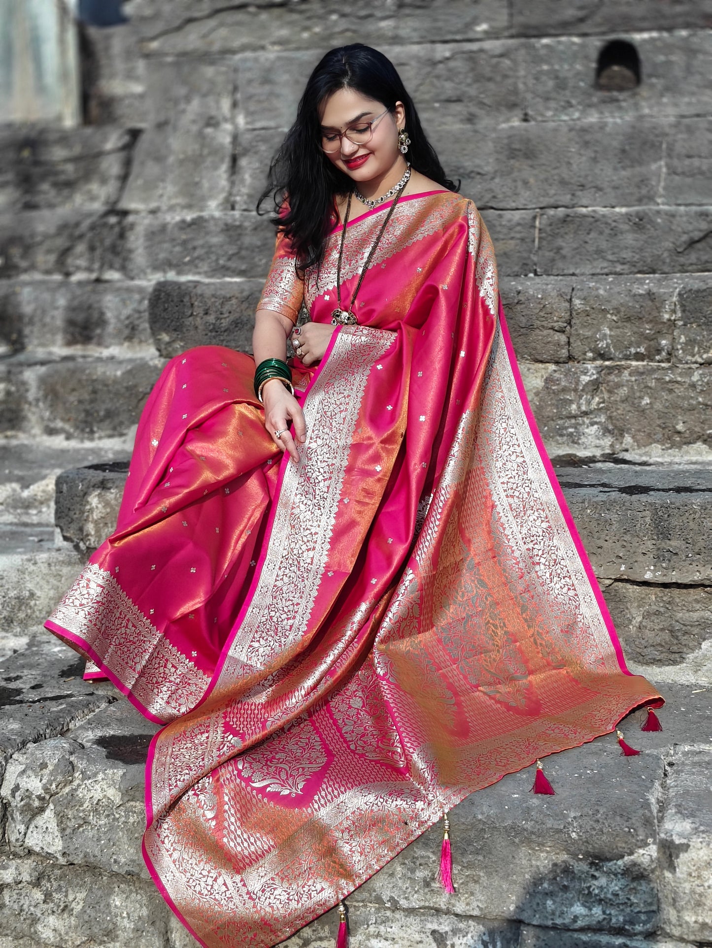 Glass Satin Saree : AK01