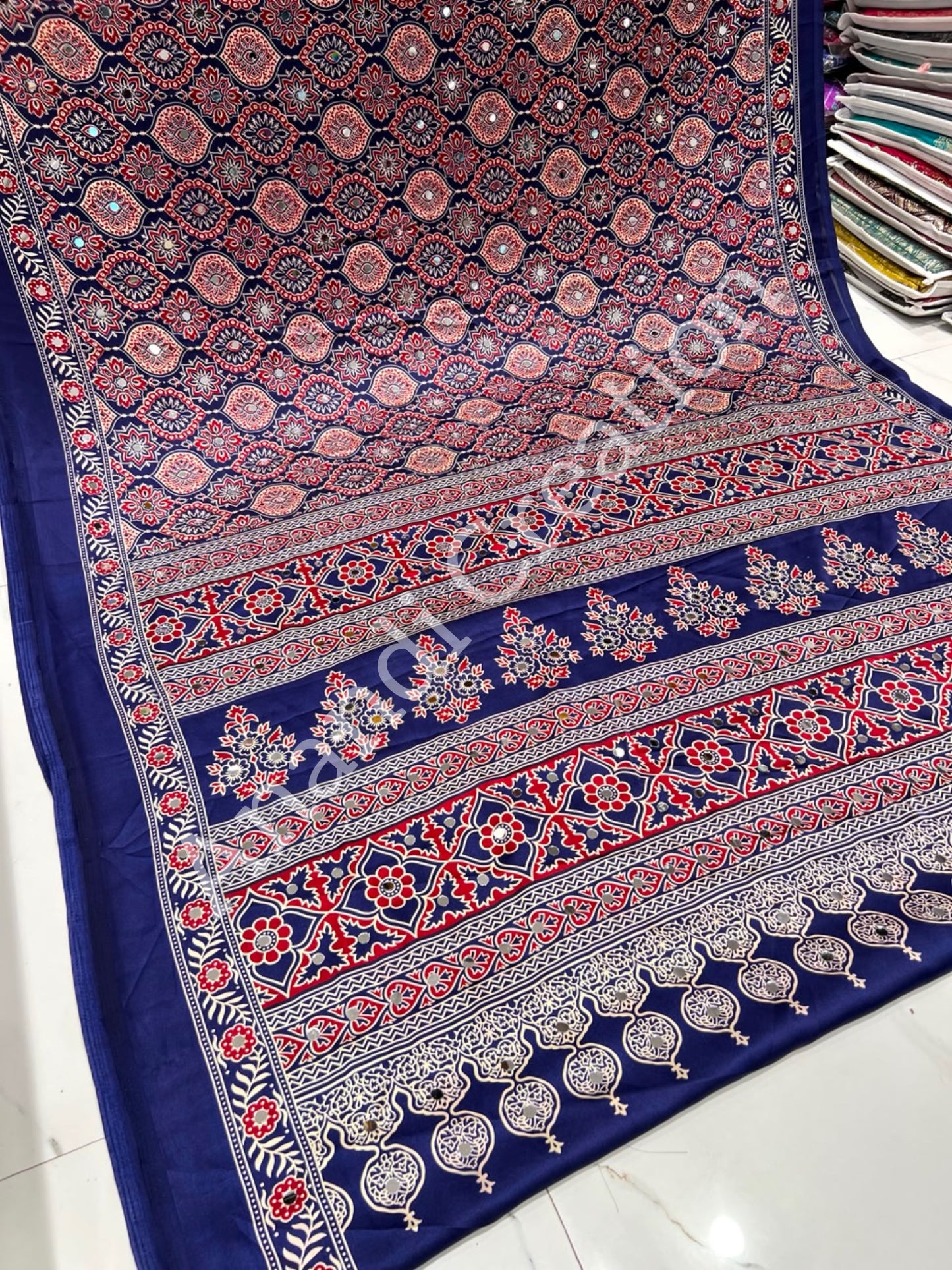 Semi Modal Silk Ajrakh Real Mirror : MH10