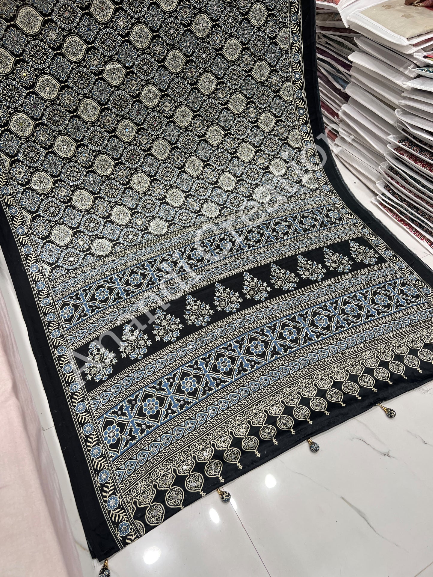 Semi Modal Silk Ajrakh Real Mirror : MH10