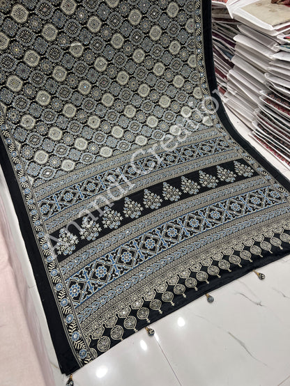 Semi Modal Silk Ajrakh Real Mirror : MH10