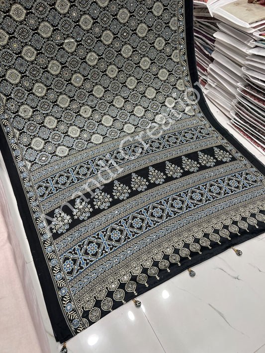 Semi Modal Silk Ajrakh Real Mirror : MH10