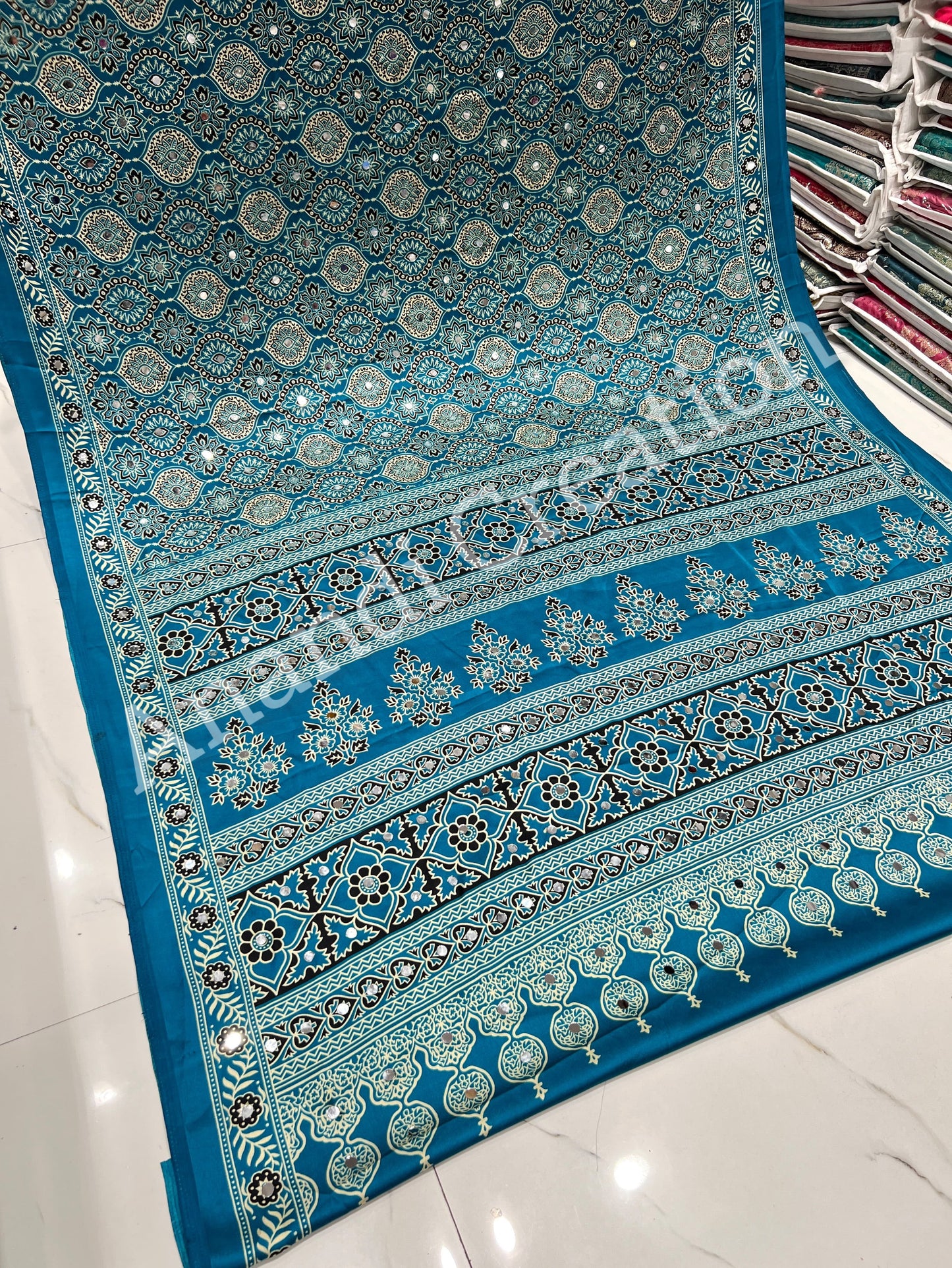 Semi Modal Silk Ajrakh Real Mirror : MH10