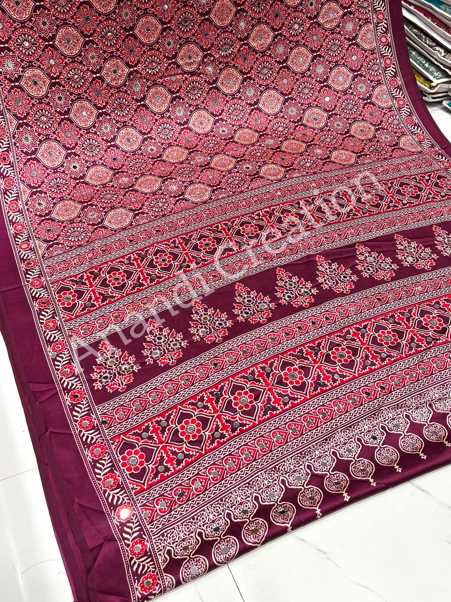 Semi Modal Silk Ajrakh Real Mirror : MH10