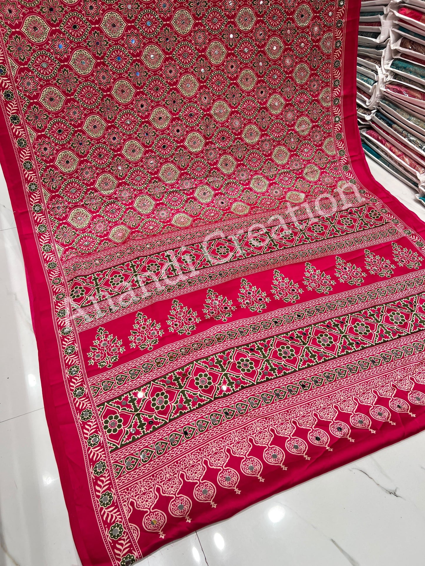 Semi Modal Silk Ajrakh Real Mirror : MH10