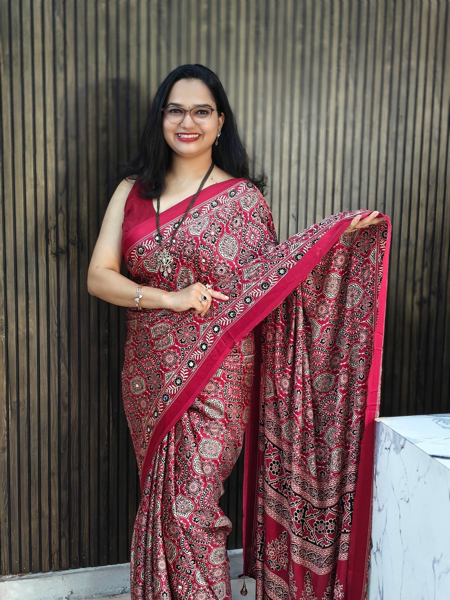 Semi Modal Silk Ajrakh Real Mirror : MH10
