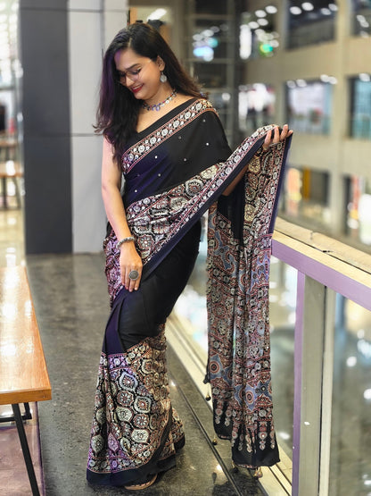 Semi Modal Silk Half Ajrakh Real Mirror : MH11