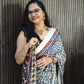 Indigo semi Modal Silk Half Ajrakh Real Mirror : MH12