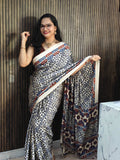 Indigo semi Modal Silk Half Ajrakh Real Mirror : MH12