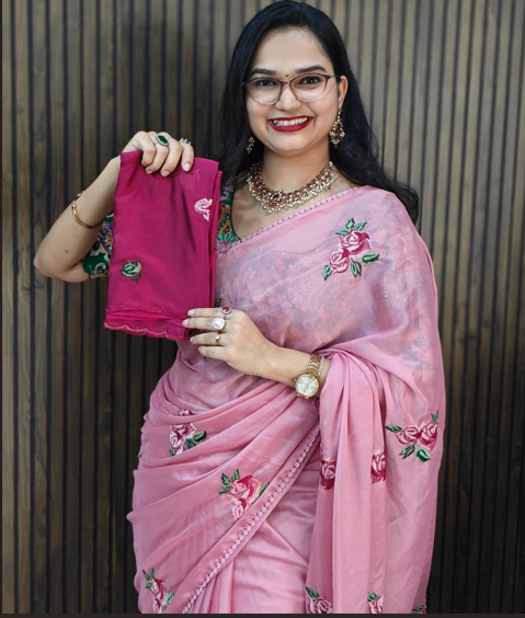 PINK Floral Saree AS06