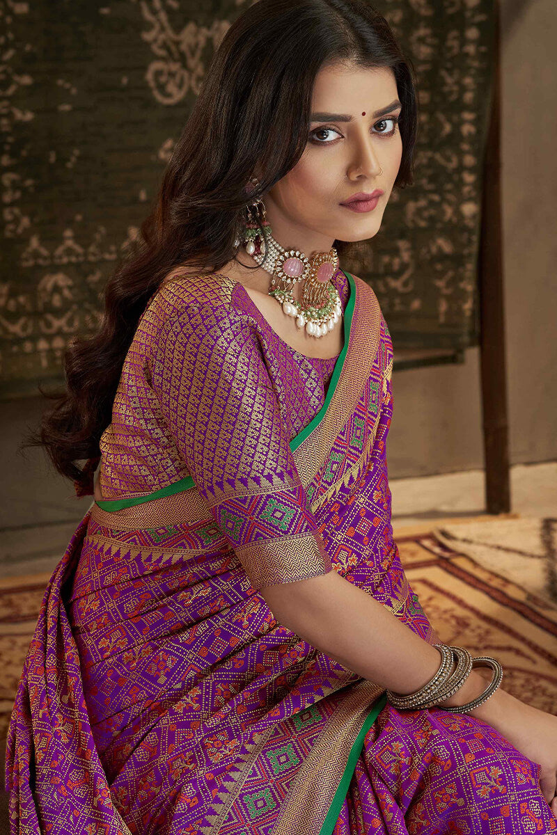Barney Purple Patola Silk Saree