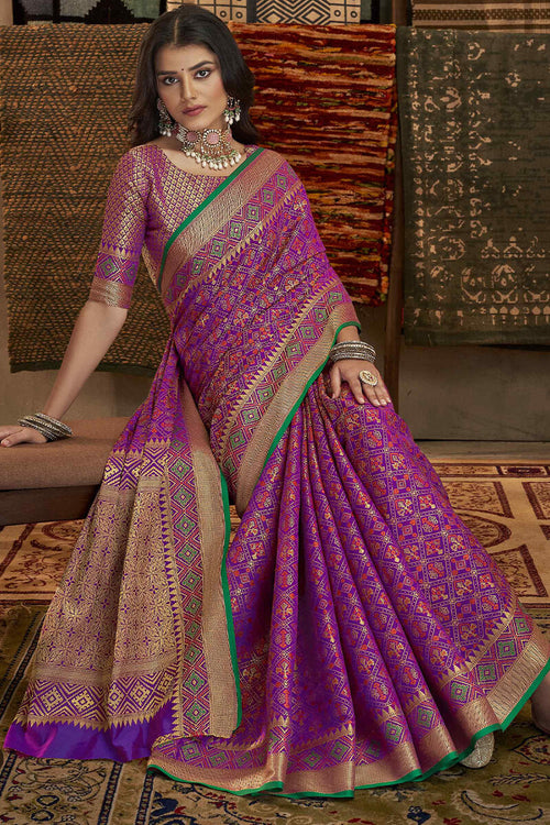 Barney Purple Patola Silk Saree