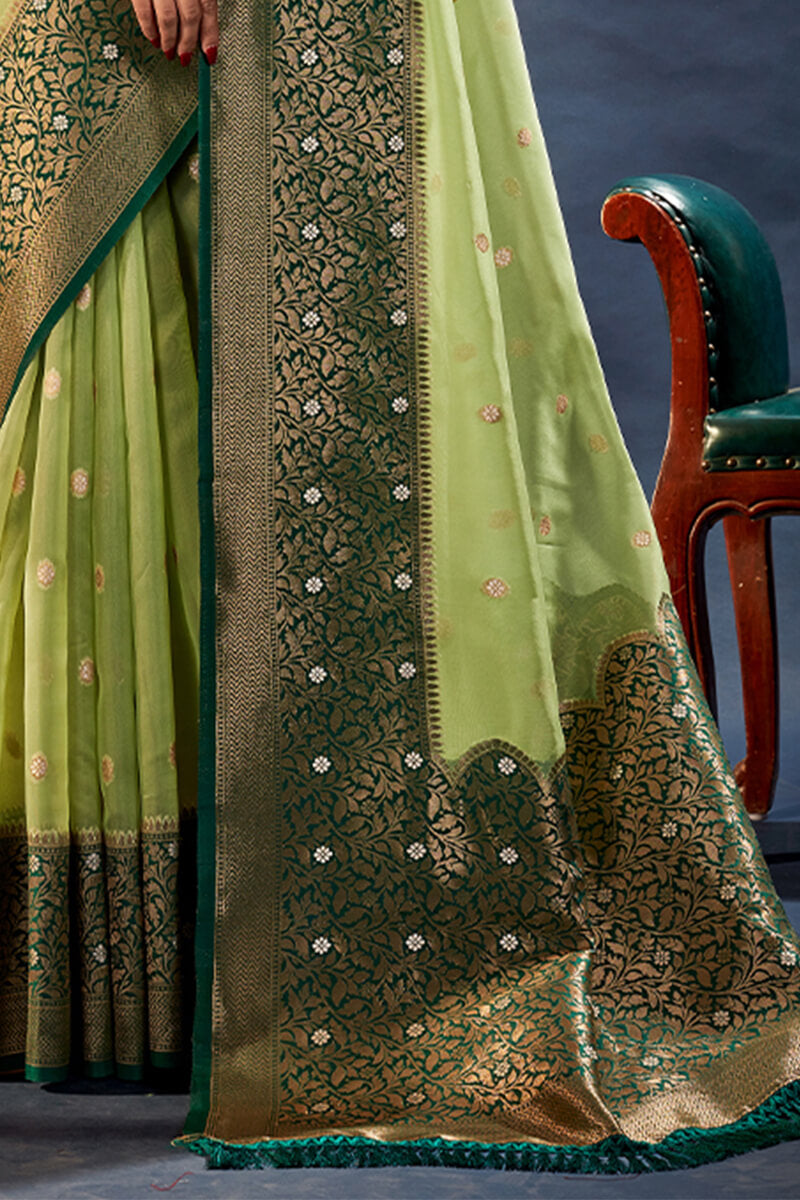 Pistachio and Green Organza Silk Saree