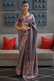 Purplish Grey Tussar Silk Saree