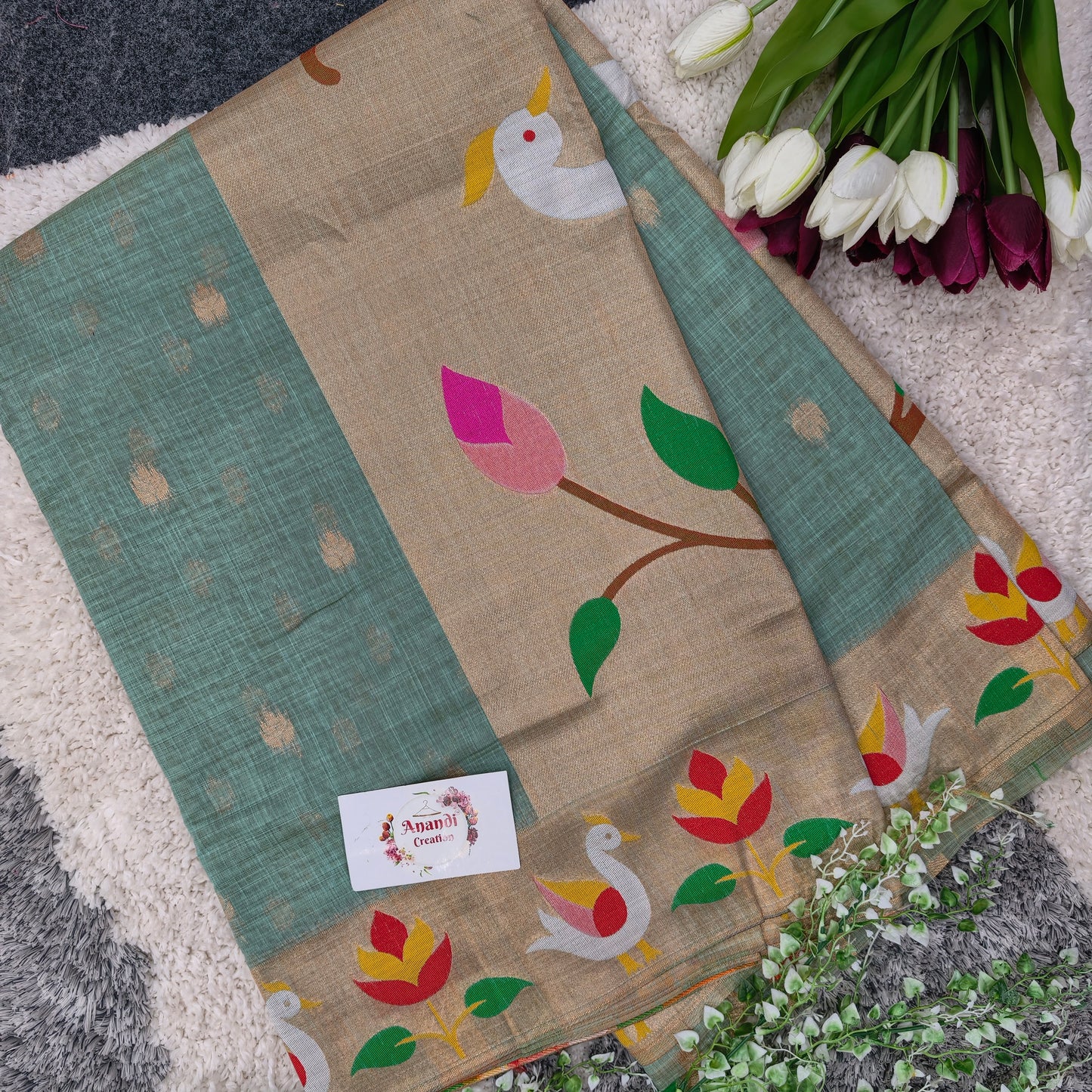 Munga Swan Saree AP03 - Sky blue