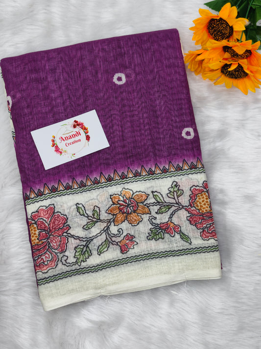 Linen Kalamkari Print saree  : VR11