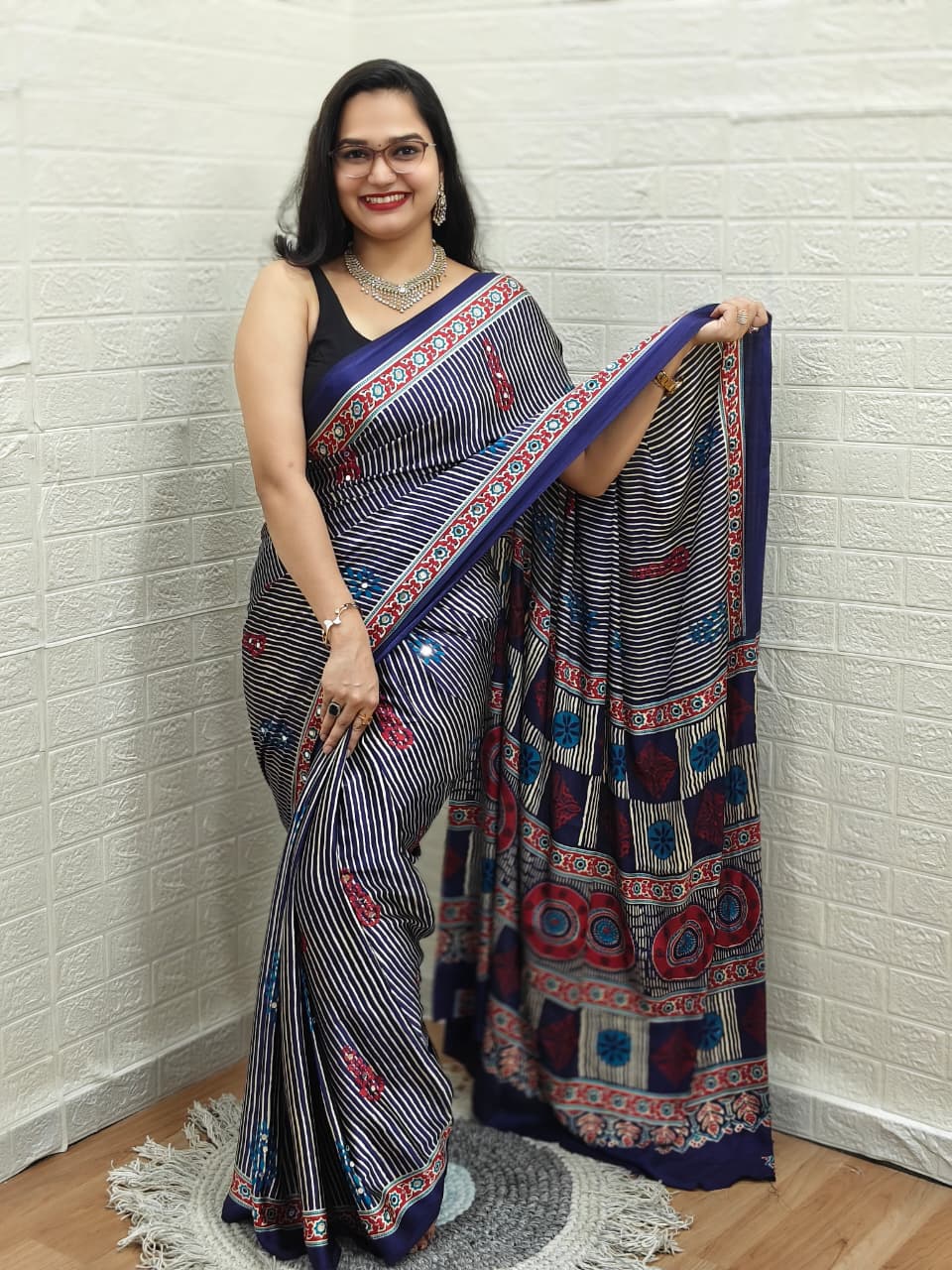 Semi Modal Silk with Mirror MH13 : Navy Blue