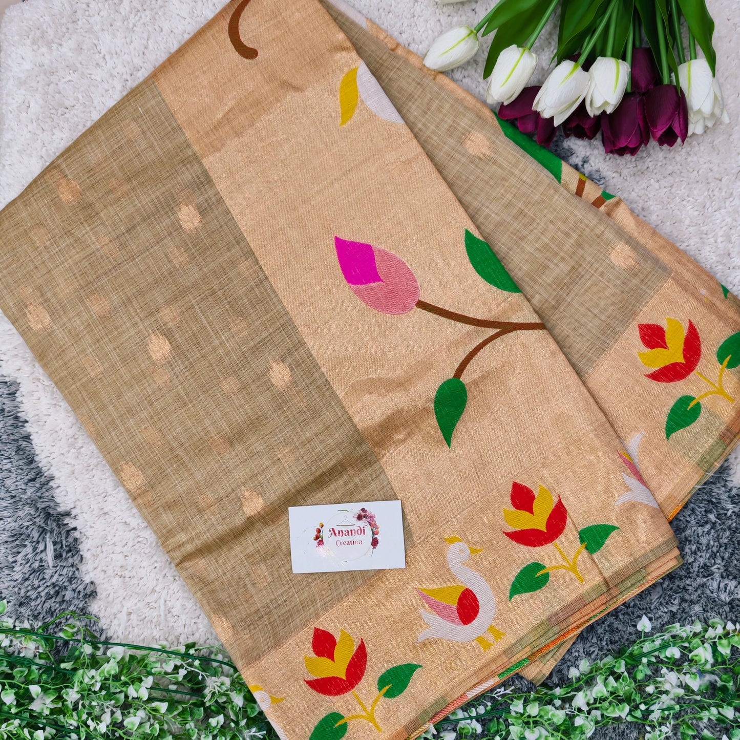 Munga Swan Saree AP06 : Golden/Chiku