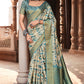 Slate Blue Digital Printed Soft Silk Saree