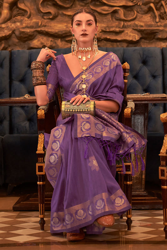 Viola Purple Tussar Silk Saree with Sequence Work