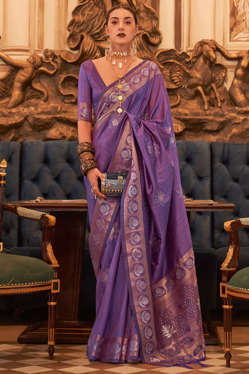 Viola Purple Tussar Silk Saree with Sequence Work